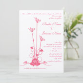 Pink Wild Blume Swirl Einladung Hochzeit (Stehend Vorderseite)