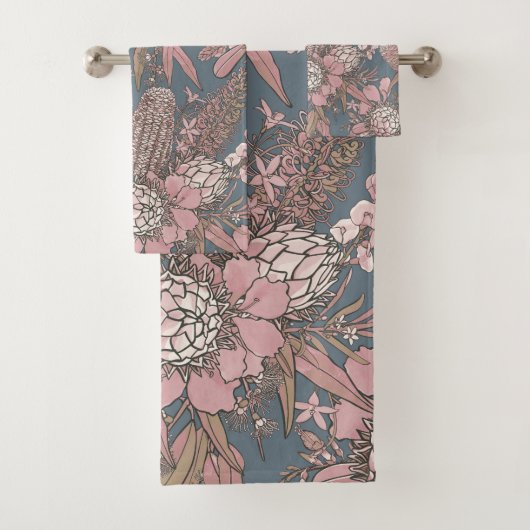 Pink Wild Bush Blume Bouquet Neck Tie Badhandtuch Set (Insitu)