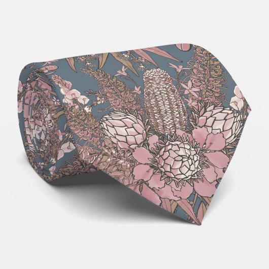 Pink Wild Bush Blume Bouquet Neck Tie Krawatte (Gerollt)
