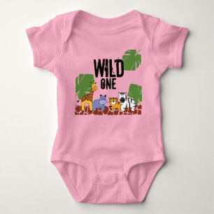 Pink WILD ONE Safari Dschungel Thema Erster Geburt Baby Strampler