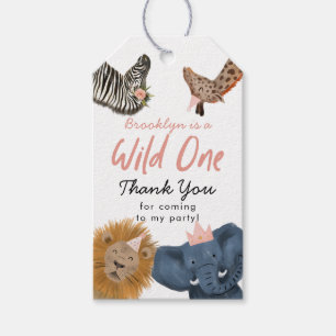 Pink Wild One Safari Tiere Geburtstagsparty Geschenkanhänger