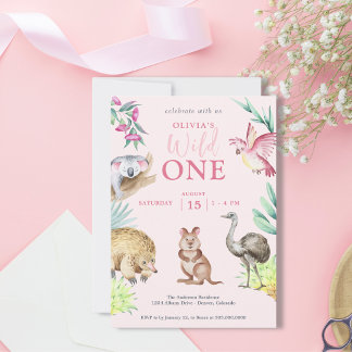 Pink Wild One Süße Tier Child's 1st Birthday I Einladung
