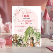 Pink Wild One Woodland Animals Girl zum ersten Geb Einladung