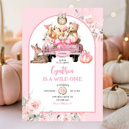 Pink Wild One Woodland Pumpkin Truck 1. Geburtstag Einladung