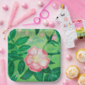 Pink Wild Rose Blooms Illustration Pappteller (Party)