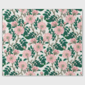 Pink Wild Rose Blume & Green Blätter Muster Geschenkpapier (Flach)