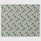 Pink Wild Rose Blume & Green Blätter Muster Geschenkpapier (Flach)