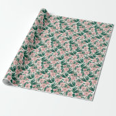 Pink Wild Rose Blume & Green Blätter Muster Geschenkpapier (Ungerollt)