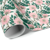 Pink Wild Rose Blume & Green Blätter Muster Geschenkpapier (Rolleneckpunkt)
