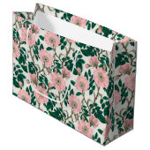 Pink Wild Rose Blume & Green Blätter Muster Große Geschenktüte (Vorderseite Schrägansicht)