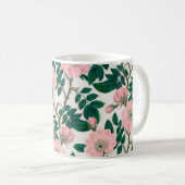 Pink Wild Rose Blume & Green Blätter Muster Kaffeetasse (VorderseiteRechts)
