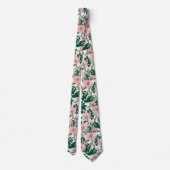 Pink Wild Rose Blume & Green Blätter Muster Krawatte (Rückseite)