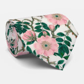 Pink Wild Rose Blume & Green Blätter Muster Krawatte (Gerollt)