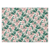 Pink Wild Rose Blume & Green Blätter Muster Tischdecke (Vorderseite (Horizontal))