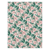 Pink Wild Rose Blume & Green Blätter Muster Tischdecke (Vorderseite)