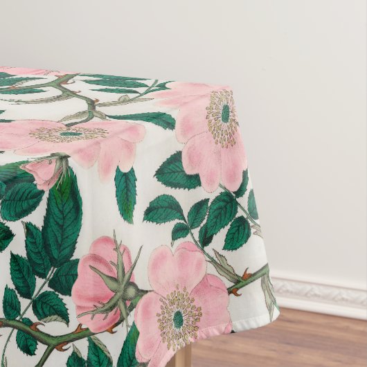Pink Wild Rose Blume & Green Blätter Muster Tischdecke (Beispiel)
