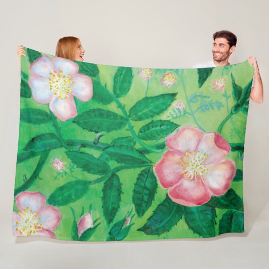 Pink Wild Rose Illustration Fleecedecke (Beispiel)