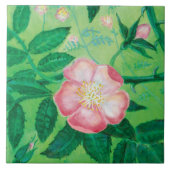 Pink Wild Rose Illustration Fliese (Vorderseite)