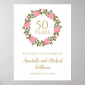 PINK WILD ROSE WREATH 50th Wedding Willkommen Poster (Vorne)