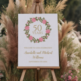 PINK WILD ROSE WREATH 50th Wedding Willkommen Poster