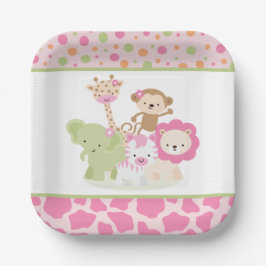 Pink Wild Safari Jungle Animals Party Paper Plate Pappteller
