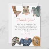 Pink Wild Safari Tiere Geburtstagsparty Dankeskarte (Vorderseite)