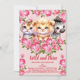 Pink Wild und 3 Jahre alte Geburtstagsparty des Mä Einladung