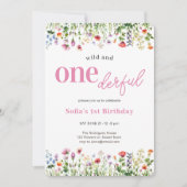 Pink Wild und Onederful Wildblume 1. Geburtstag Einladung (Vorderseite)