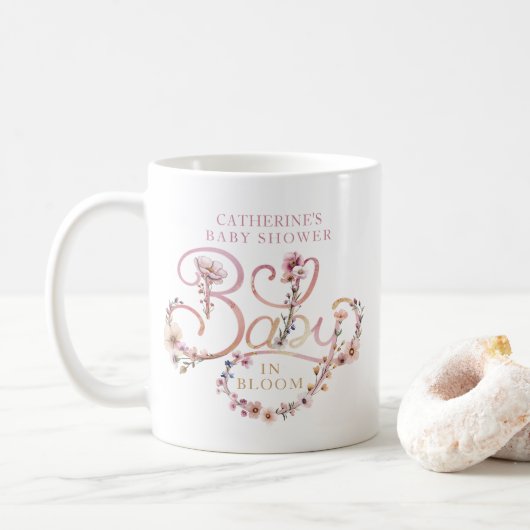 Pink Wildblume Baby Dusche Tasse - Dusty Floral Bo (Mit Donut)