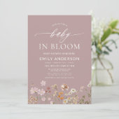 Pink Wildblume Baby in Bloom Baby Dusche Einladung (Stehend Vorderseite)