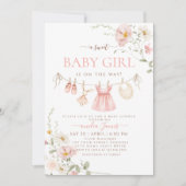 Pink Wildblume Babykleidung Boho Kinderdusche Einladung (Vorderseite)