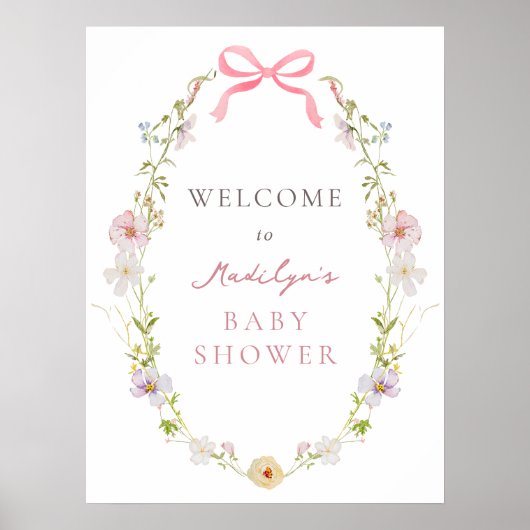 Pink Wildblume Bow Babydusche Begrüßungszeichen Poster (Vorne)