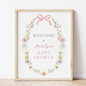 Pink Wildblume Bow Babydusche Begrüßungszeichen Poster