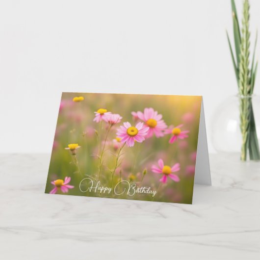 Pink Wildblume Daisies Birthday Karte (Vorderseite)