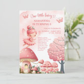 Pink Wildblume Fairy First Birthday Garden Party Einladung (Stehend Vorderseite)
