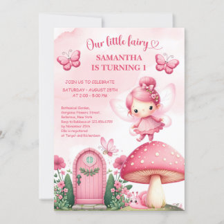 Pink Wildblume Fairy First Birthday Garden Party Einladung