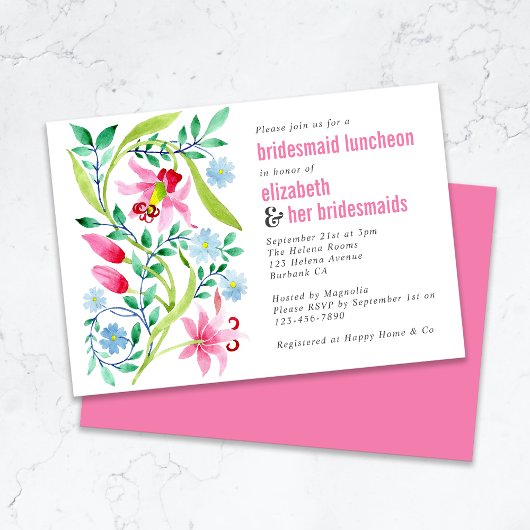 Pink Wildblume Floral Bridesmaid Luncheon Einladung