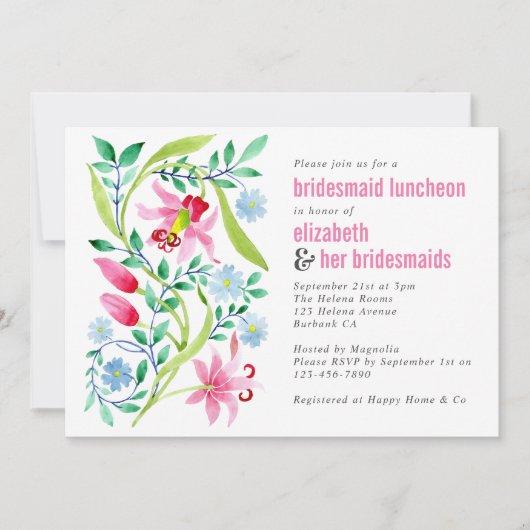 Pink Wildblume Floral Bridesmaid Luncheon Einladung (Vorderseite)
