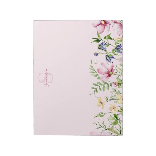 Pink Wildblume Floral Monogram Notepad Notizblock (Rotiert)