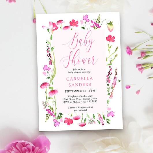 Pink Wildblume Girl Baby Dusche Dainty Floral Inv Einladung