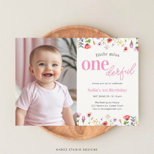 Pink Wildblume Kleine Miss Onederful 1. Geburtstag Einladung