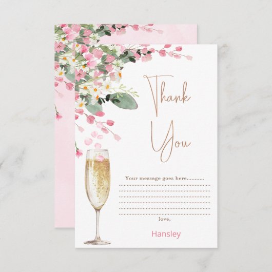 Pink Wildblume Petal Brautparty Danke Karte (Vorne/Hinten)