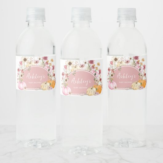 Pink Wildblume Pumpkin Baby Dusche Wasserflaschenetikett (Flaschen)