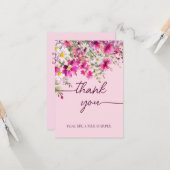 Pink Wildblumen Blumenkalligraphie Danke Karte (Vorderseite/Rückseite Beispiel)