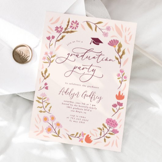 Pink Wildblumen Graduation Party Einladung