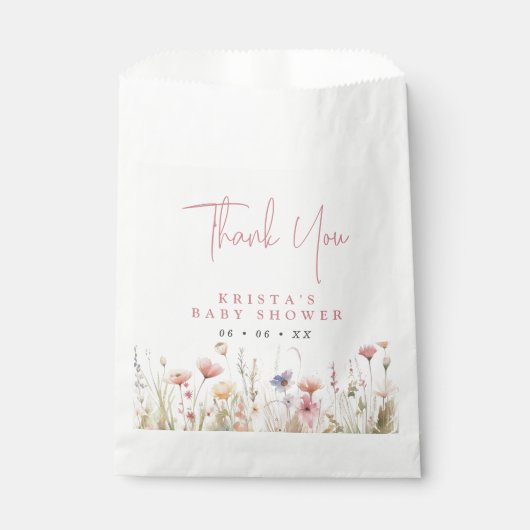 Pink Wildblumen Kinderdusche Danke Geschenktütchen (Vorderseite)