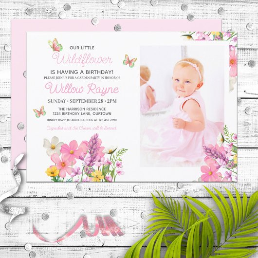 Pink Wildblumen Thema Girl's Geburtstagsparty Einladung