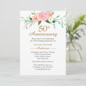 Pink Wildflow Wasserfarbe 50. Hochzeitstag Einladung (Stehend Vorderseite)