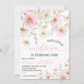 Pink Wildflower 1st Birthday Invitation Einladung (Vorderseite)