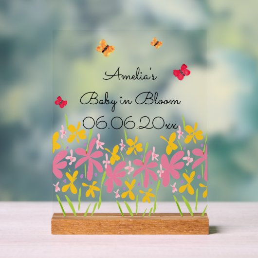 Pink Wildflower Baby Shower Acrylschild (Neutral)